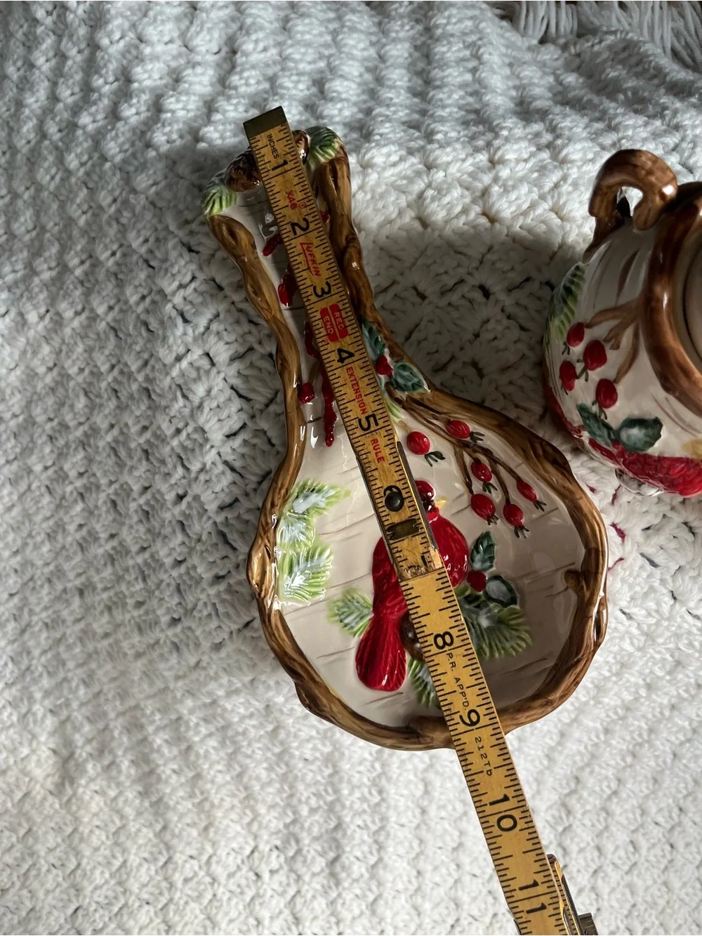 Christmas Traditions Red Cardinal Bird Sugar Bowl, Creamer Set and Spoon Rest